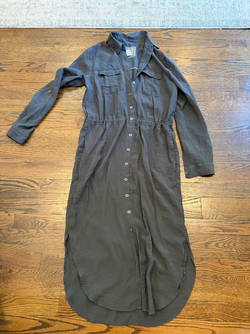 Maeve Long Sleeve Maxi Shirt Dress in Charcoal Gray